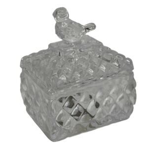 Vintage Stylesetters 24% Lead Crystal Bird Topped Miniature Trinket Box 3 1/2”